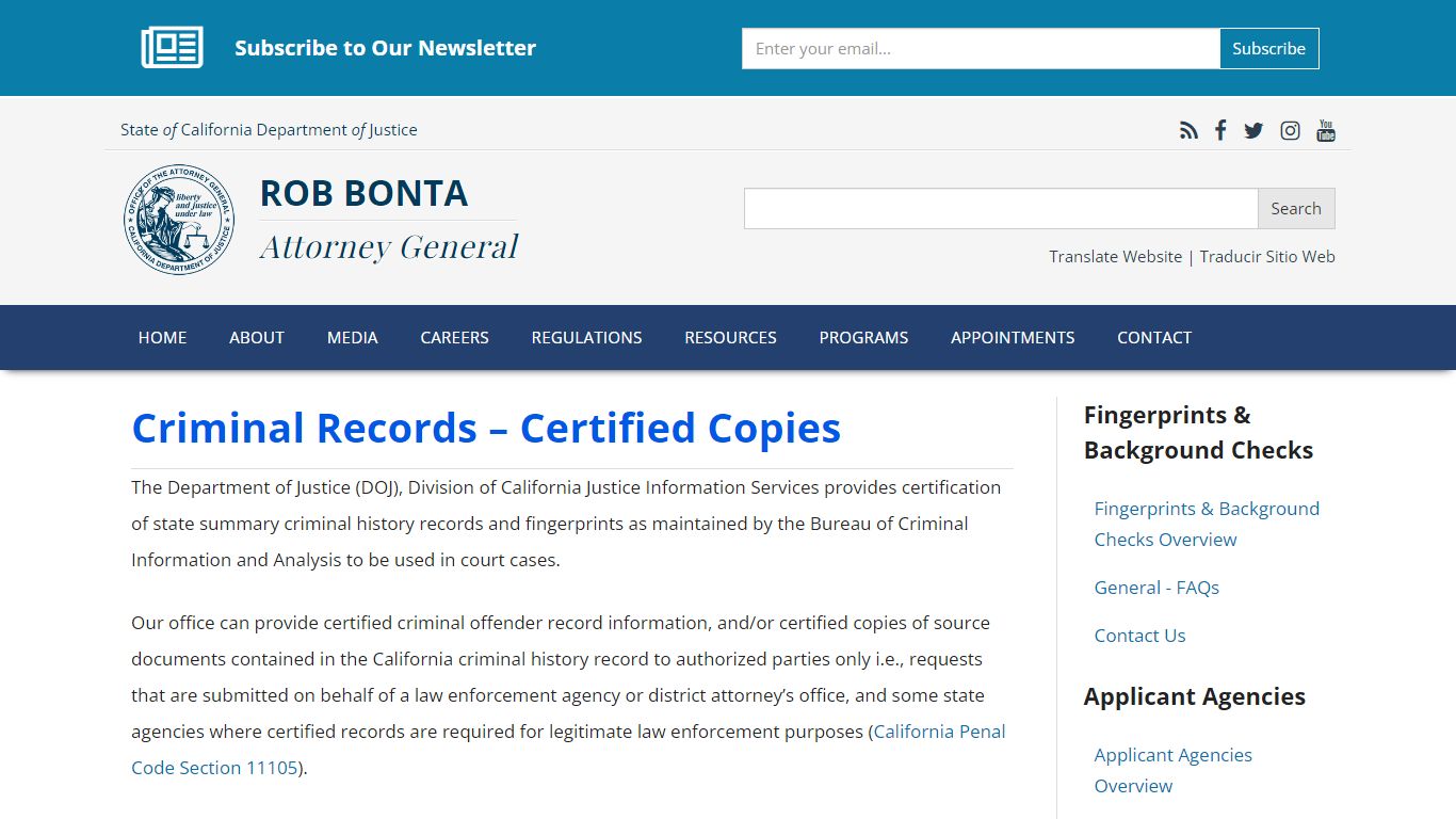 Criminal Records – Certified Copies - Office of the Attorney General