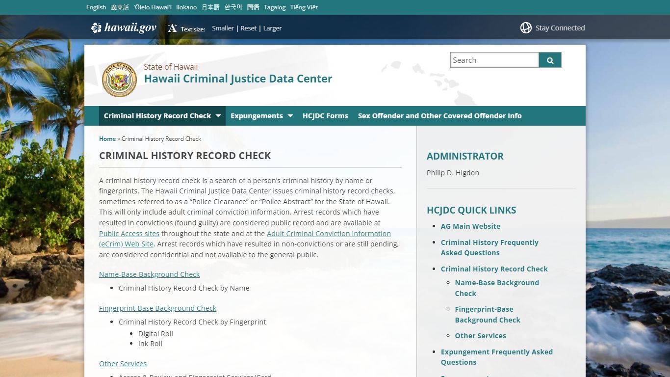 Hawaii Criminal Justice Data Center | Criminal History Record Check