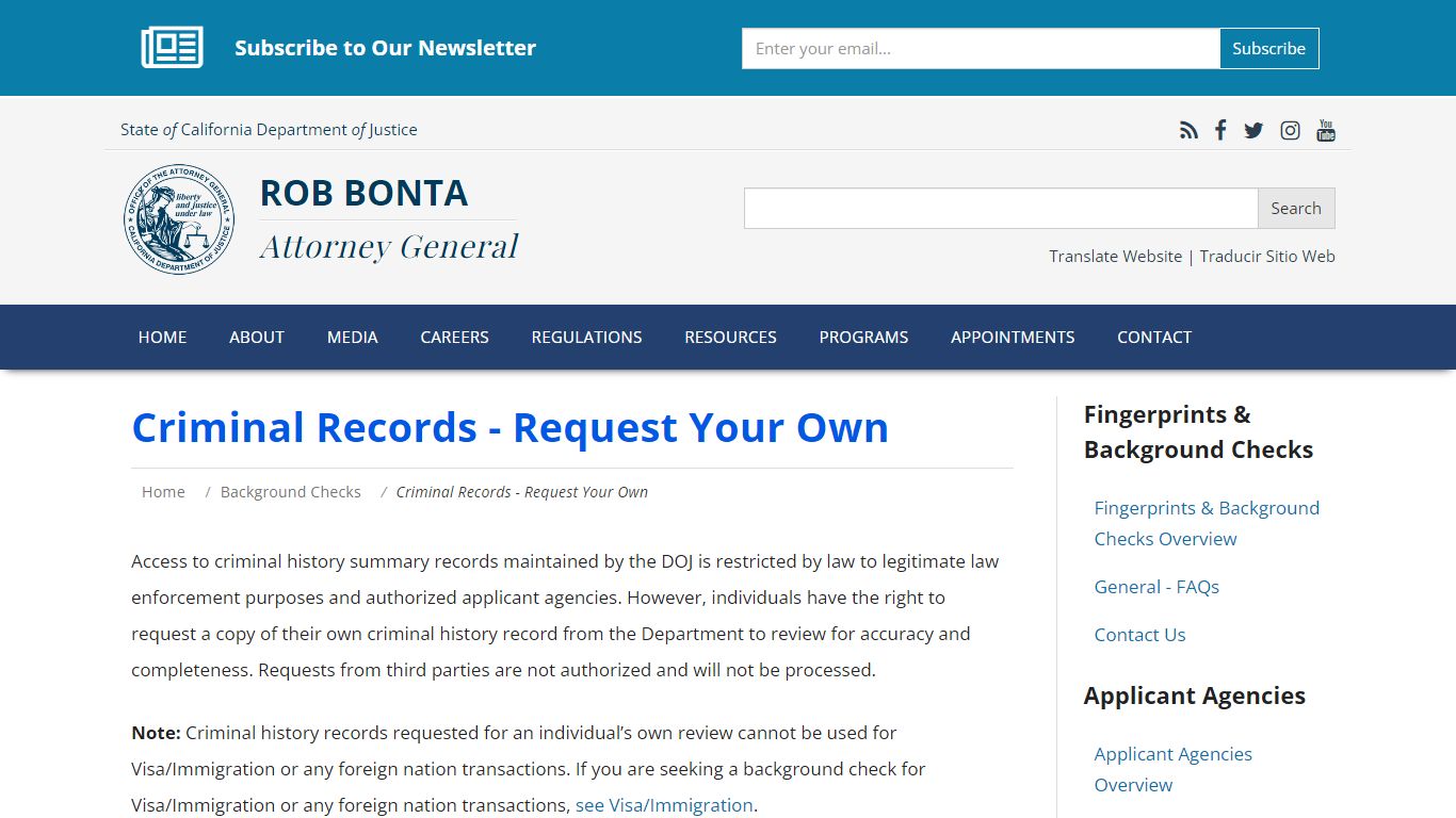 Criminal Records - Request Your Own - Office of the Attorney General